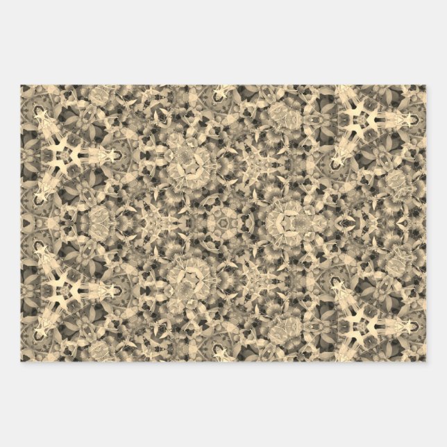 Boho gold and grey wrapping paper sheet (Front)