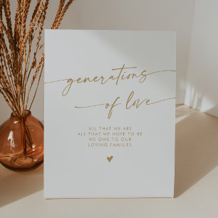Boho Gold and White Generations of Love Wedding Pedestal Sign