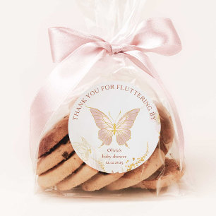 Boho gold butterfly thank you for fluttering by classic round sticker