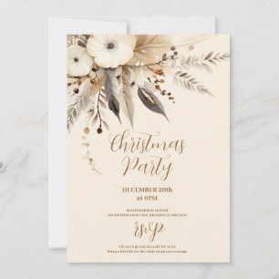 Boho Gold Floral Christmas Party Invitation