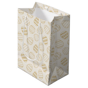 Boho Gold Line Art Easter Egg Pattern Minimalist Medium Gift Bag