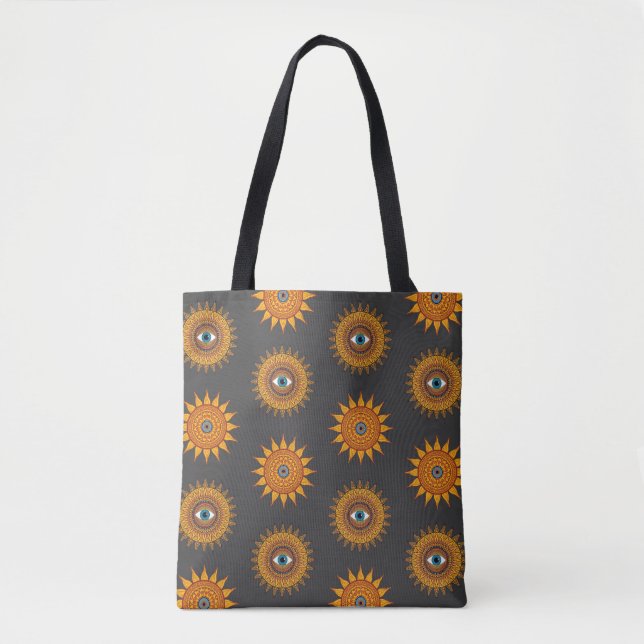 Boho Gold Mandala Sun Third Eye -90s Black Graphic Tote Bag (Front)