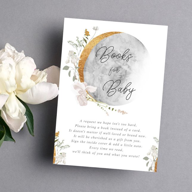 Boho gold moon books for baby shower enclosure card (Creator Uploaded)