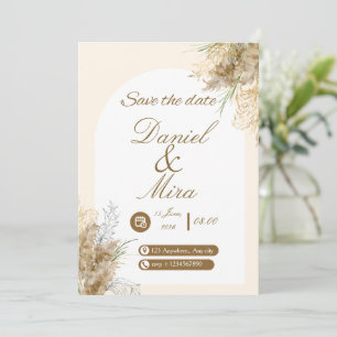 Boho Gold Pampas Arch Fully Editable Wedding  Invitation