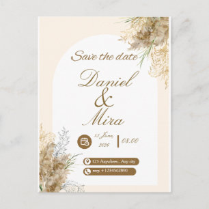 Boho Gold Pampas Arch Fully Editable Wedding  Invitation Postcard