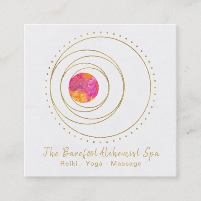 *~*  Boho Gold Sacred Geometry Lunar Moon Luna Square Business Card (Front)