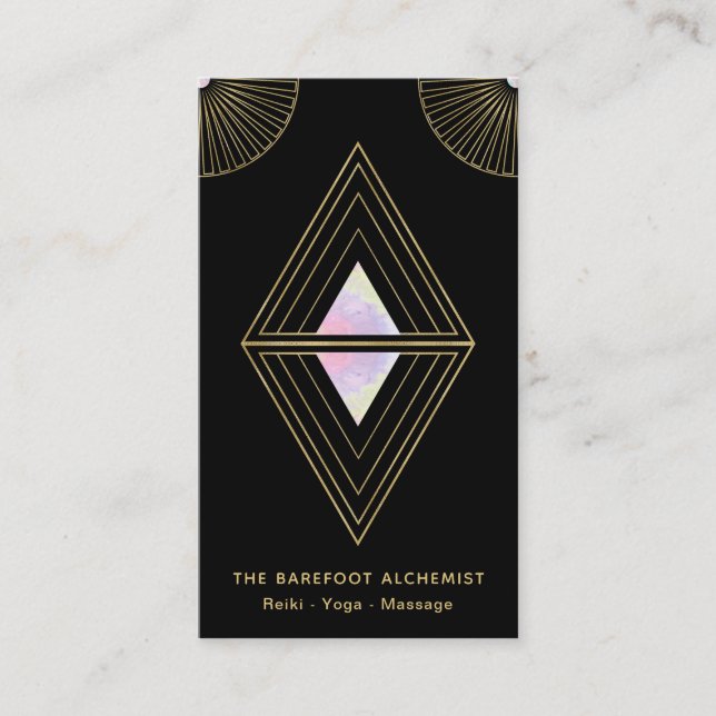 *~*  Boho Gold Triangles Alchemy Sacred Geometry Business Card (Front)