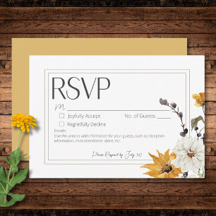 Boho Golden Yellow Meadow Flower Gold No Dinner RSVP Card