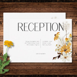 Boho Golden Yellow Meadow Flowers White Reception Enclosure Card