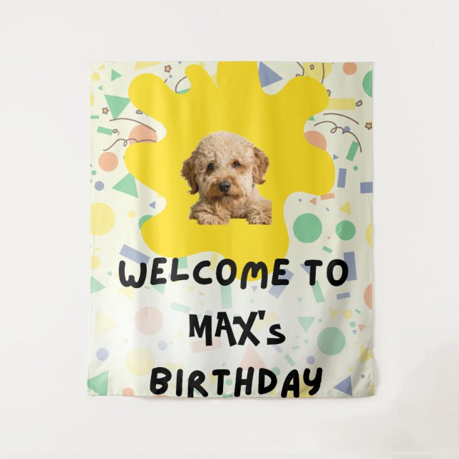 Boho Goldendoodle First Birthday Welcome Sign | On Tapestry (Front)