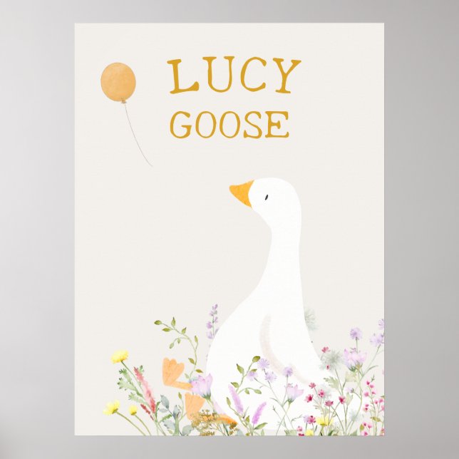 Boho Goose Duck Floral Baby Shower Artwork Poster (Front)