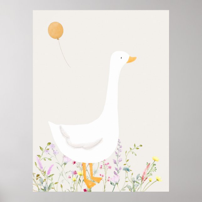 Boho Goose Duck Floral Baby Shower Artwork Poster (Front)