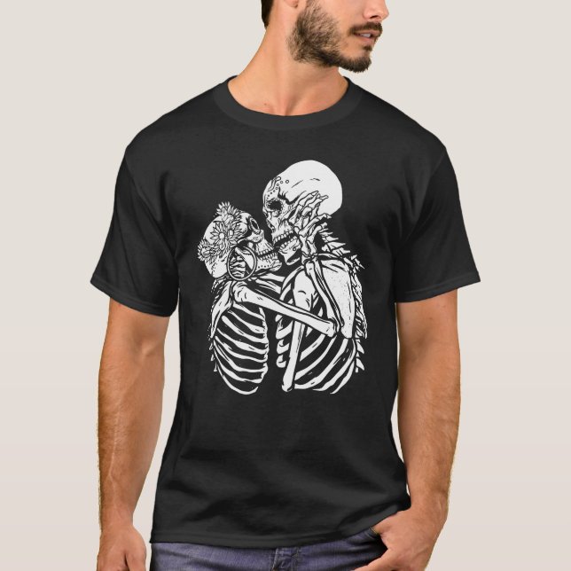 boho goth skeleton lovers valentines skull T-Shirt (Front)