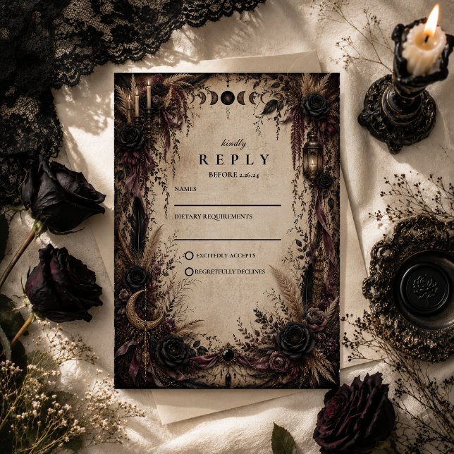 Boho Goth Wedding RSVP Card (Creator Uploaded)