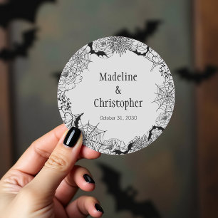 Boho Gothic Floral Gray Wedding Classic Round Sticker