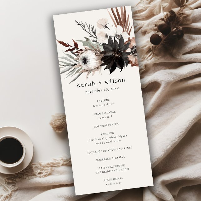 Boho Gothic Rust Black Botanical Wedding Program Invitation (Creator Uploaded)