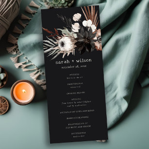 Boho Gothic Rust Black Botanical Wedding Program Invitation