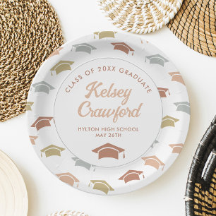 Boho Grad Caps Graduation Party Paper Plate