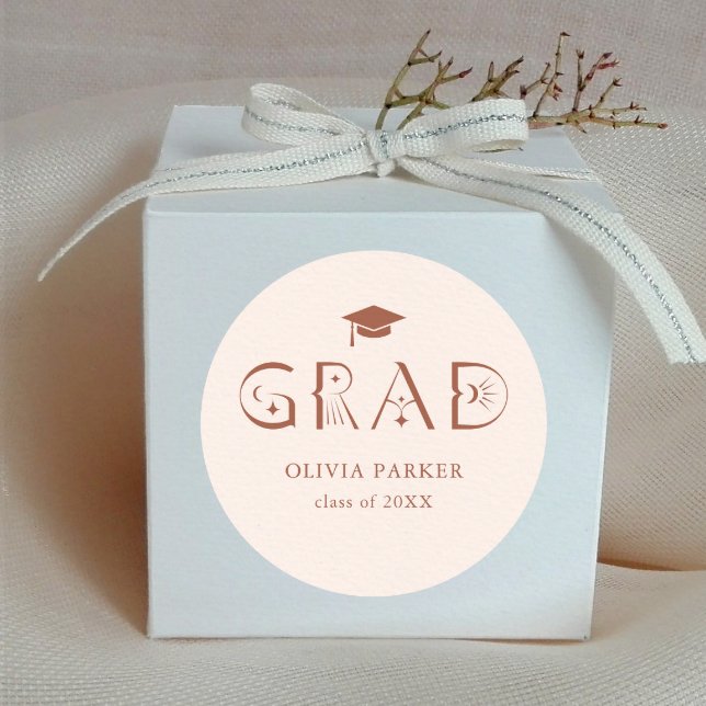 Boho GRAD Typography Blush Pink Classic Round Sticker (Creator Uploaded)