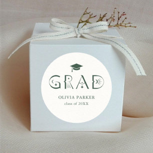 Boho GRAD Typography Green Classic Round Sticker