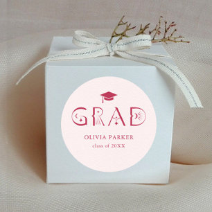 Boho GRAD Typography Pink Classic Round Sticker
