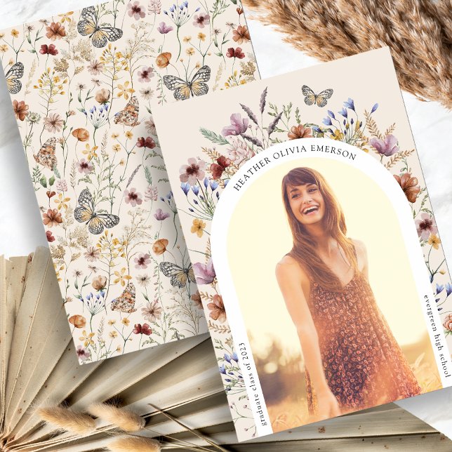 Boho Graduate Announcement (Boho Wildflower Watercolor Graduate Announcement with Butterfly by Painted Paperie
)