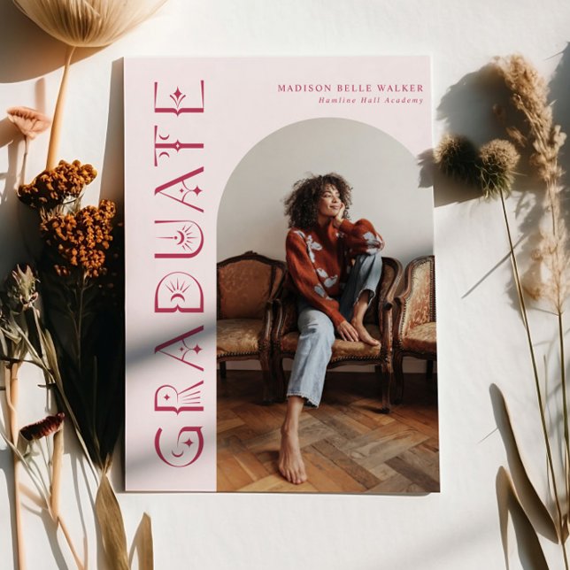 Boho Graduate Pink Graduation Announcement (Creator Uploaded)