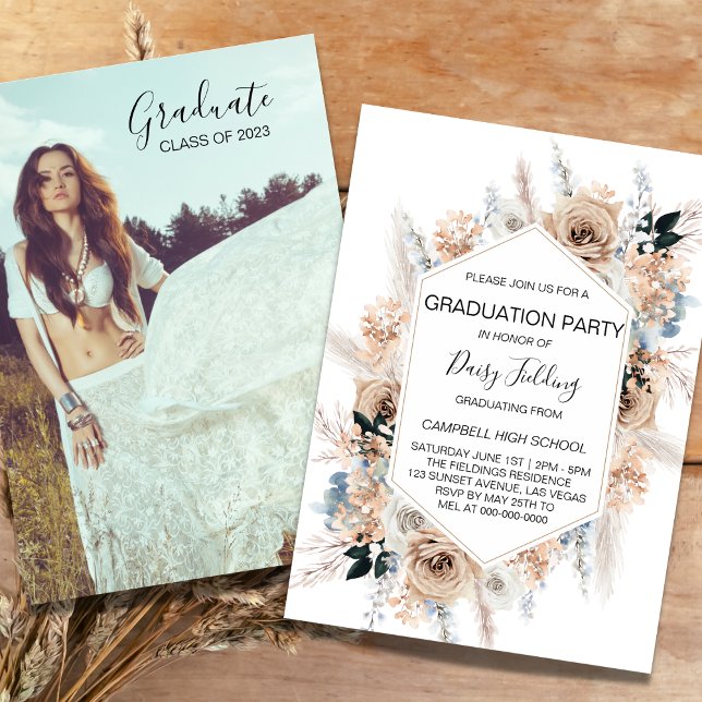 Boho Graduation Photo Party Invitation (Creator Uploaded)
