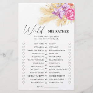 Boho grass - Would she rather bridal shower game