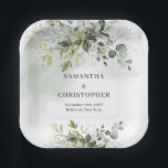 Boho green and gold eucalyptus foliage chic paper plate<br><div class="desc">Get ready to elevate your wedding decor with these boho green and gold eucalyptus foliage chic paper plates! Perfect for adding a touch of adventure and whimsy to your special day, these plates are not your average wedding tableware. Infused with a vibrant bohemian charm, the intricate eucalyptus foliage design in...</div>