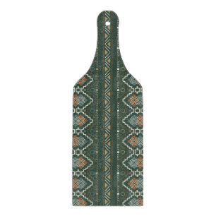 Boho Green and Terracotta Brown Tribal Pattern Cutting Board