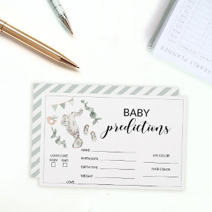 Boho green baby boy shower predictions stationery