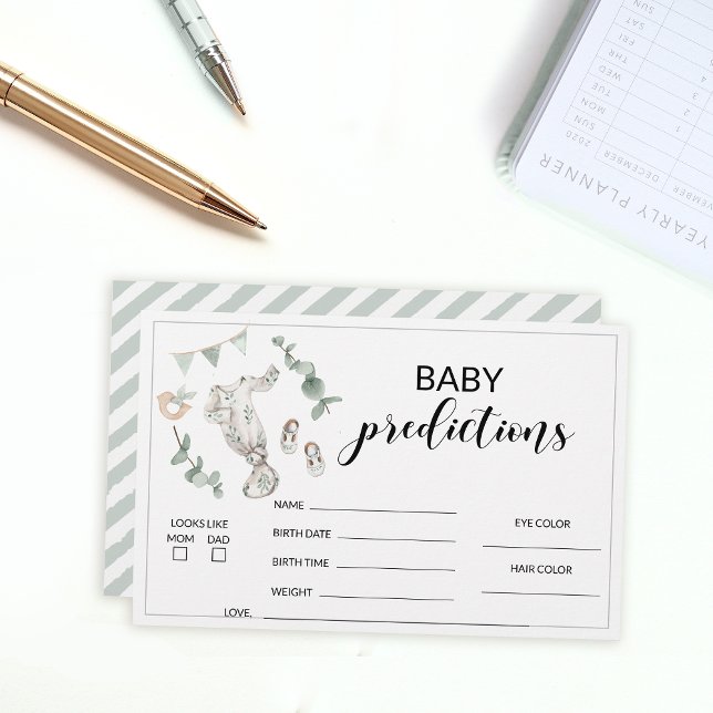 Boho green baby boy shower predictions stationery (Creator Uploaded)