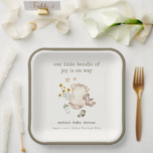 Boho Green Baby Clothes Gender Neutral Baby Shower Paper Plate