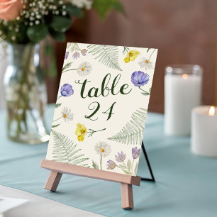 Boho Green & Beige Wildflower Wedding Table Number