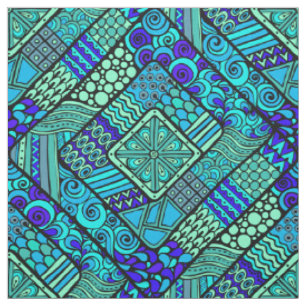 Boho Green blue abstract tribal pattern Fabric