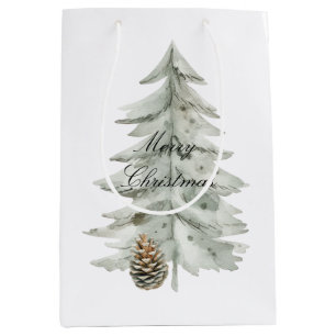 Boho Green Christmas Trees Pine Cones Medium Gift Bag
