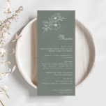 Boho Green Destination Floral Wedding Menu<br><div class="desc">This boho green destination floral wedding menu card is perfect for a rustic wedding. The design features watercolor apple blossoms and flowers in a green background.</div>