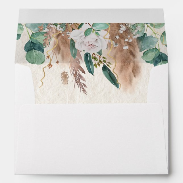 Boho Green Eucalyptus Pampas Grass Wedding Envelope (Back (Bottom))
