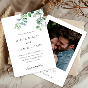 Boho Green Eucalyptus Photo Wedding Invitation