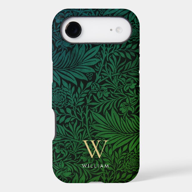 Boho Green Floral Gold Monogram Name (Back)