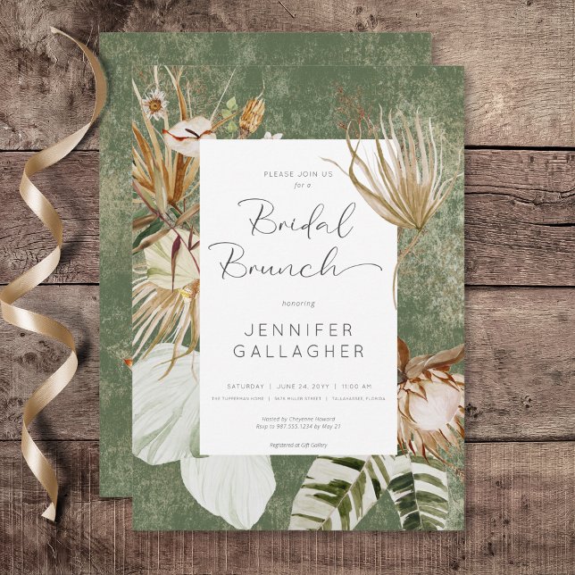 Boho Green Floral Grass Bridal Brunch Invitation (Boho Green Floral Grass Bridal Brunch Invitation)