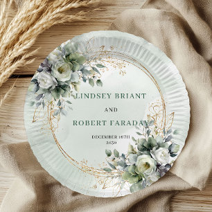 Boho Green Gold Personalised Eucalyptus Wedding  Paper Plate