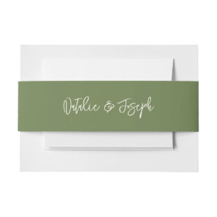 Boho Green Hand Written Unique Modern Wedding Invitation Belly Band