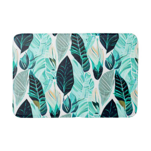 Boho green leaves fun bath mat