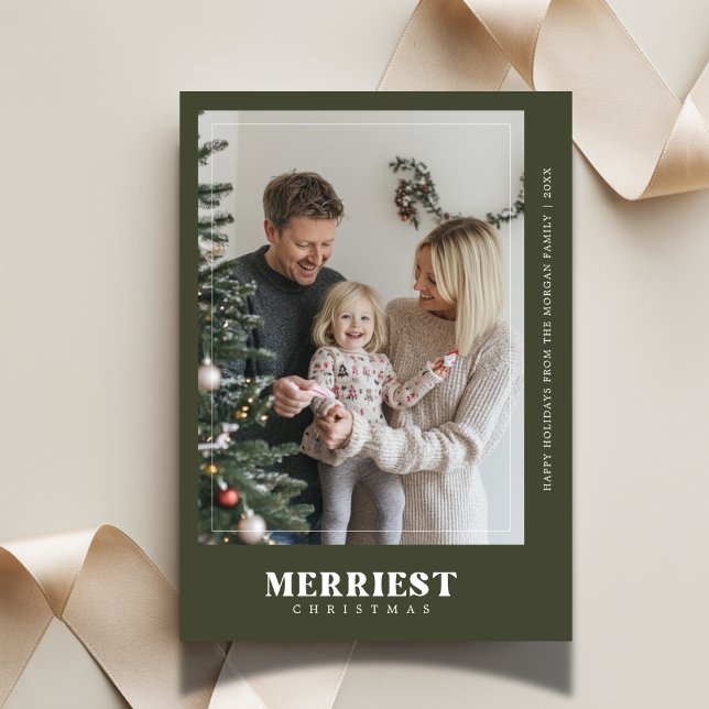 Boho Green Merriest Christmas Christmas Photo Card (Creator Uploaded)