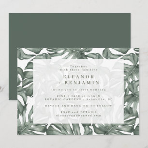 Boho Green Monstera Leaves Trendy All In One Invitation