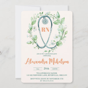 Boho Green Photo Watercolor Nursing School Gradua Invitation