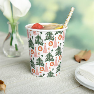 Boho Green Pink Orange Christmas Trees  Paper Cups