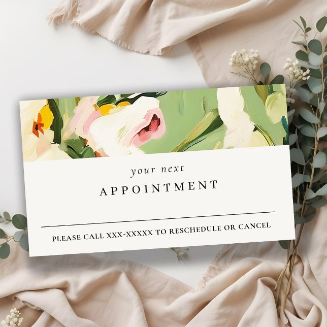 Boho Green Pink Painted Floral Apponitment  Business Card (Creator Uploaded)